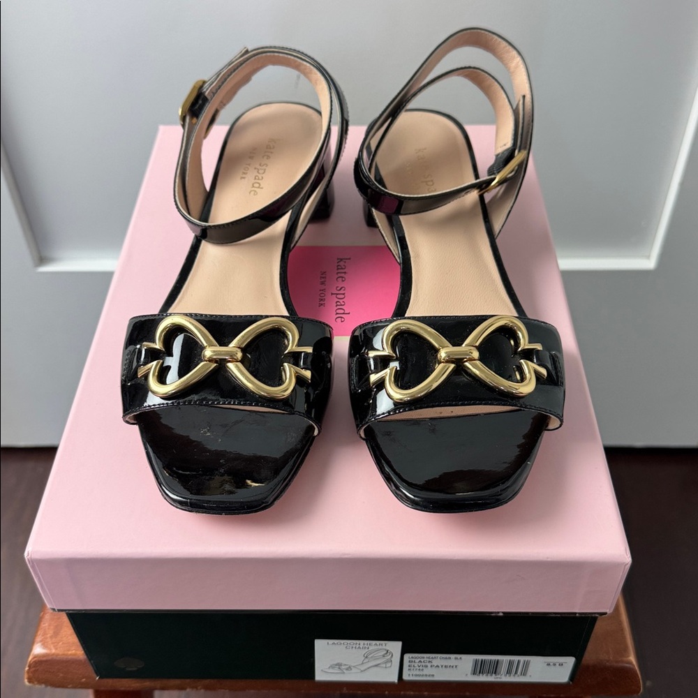 Kate Spade Black Sandals with Gold Bow